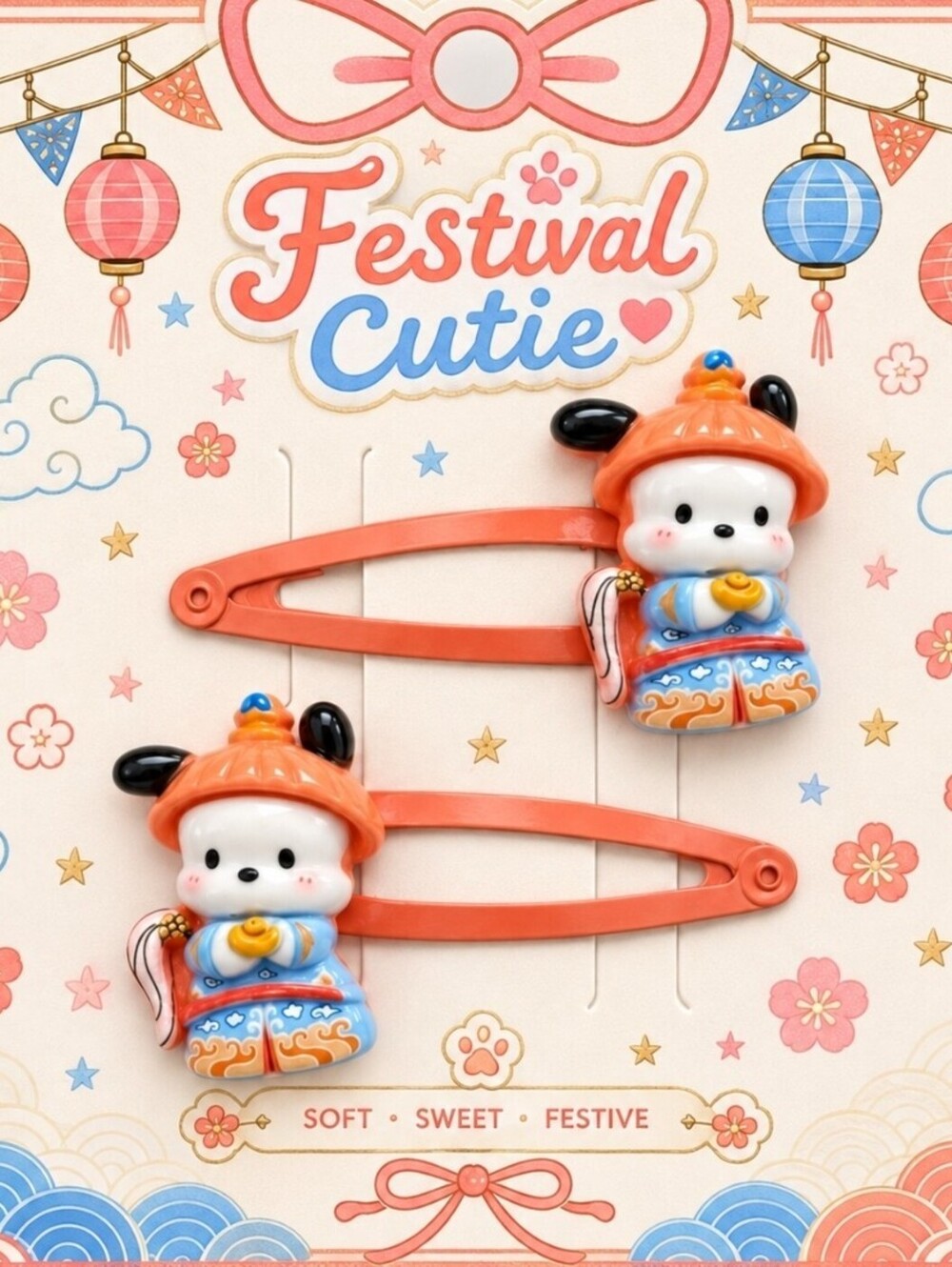 Sanrio Hello Kitty Pochacco Festival Cutie Kimono Japanese Hair Barrettes Clips